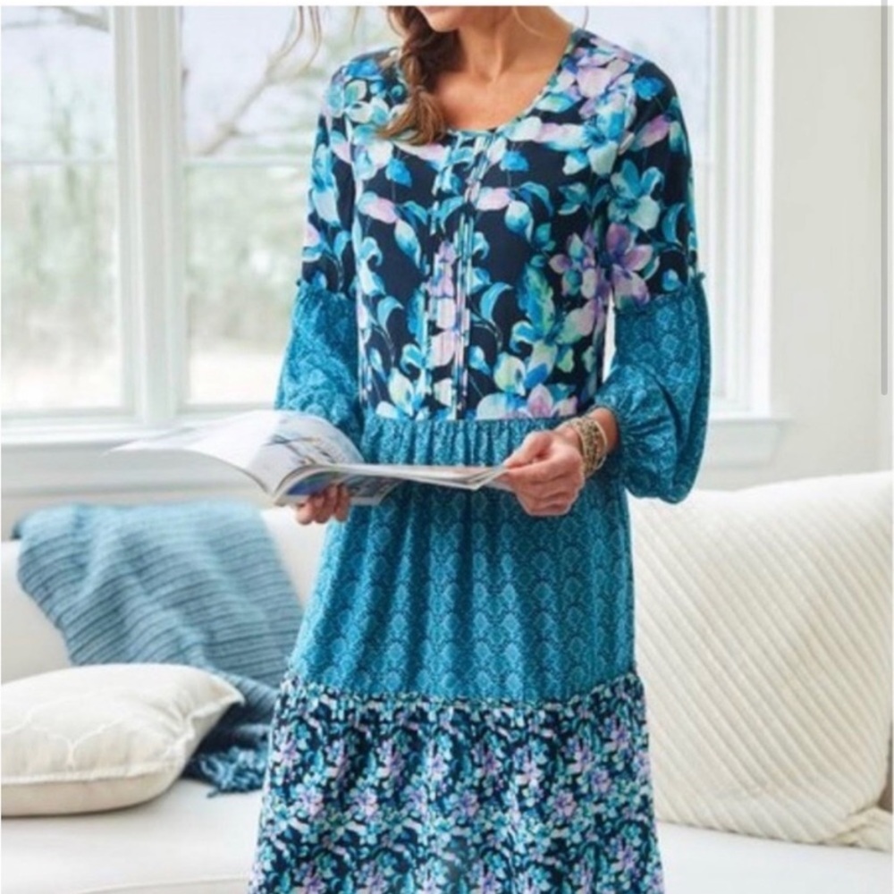 Soft Surroundings‎ Blue Night Bloom Floral Dress Size Medium